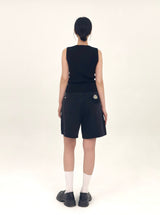  3RD REORDER HIP POCKET EMBROIDERY BLACK DENIM SHORTS LONG VERSION code 25106