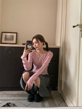 バックシースルーレース長袖Tシャツ