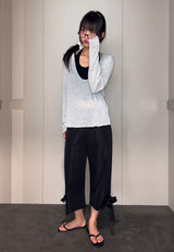 Slacks Side Ribbon Relaxed Fit Capri Pants 2color