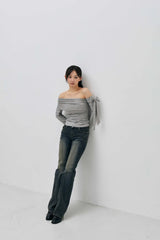 RIEN ONE-SHOULDER SHIRRING TOP / MELANGE