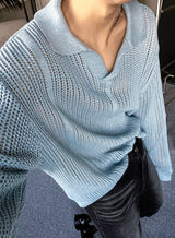 Open Collar Mesh Knit