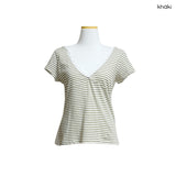 (3color) Lace Stripe Hood Short Sleeve Tee
