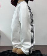 フリース❤トラックライン3ラインロングパンツ ❤🖤🤍💙🩶5COLOR