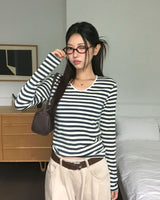 [MADE] エデンUネックストライプ長袖Tシャツ