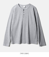 26SS★ Textured Henley Neck Long Sleeve T-Shirts