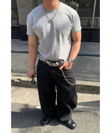 Non-faded curved raw denim pants