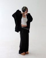 Punching eyelet string wide pants
