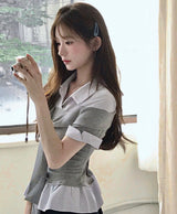 [ office look🖤 ] elio off-tie roll-up layer sh / top