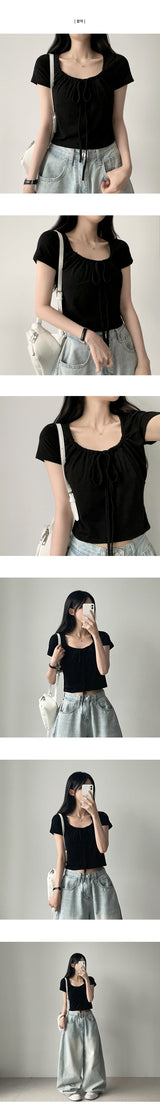 Efl shirring Lyron cropped short-sleeved T-shirt