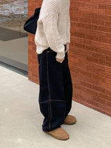 Bow henley neck hood knit