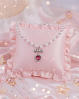 [ジェニーパーク Necklace] ローズピンクハートアンドリボン パールチョーカーネックレス