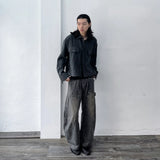 Curved Double-Knee Washed Trousers