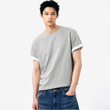 ロールスリーブクロップド半袖Tシャツ メランジ