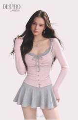 Lady Pink Gray Layered Long-Sleeve Top