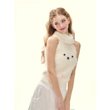 [GirlyFancyClub]3Dドッグフェイスミンクファーニットタンクトップ