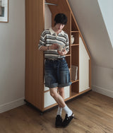 ロンディアンボウォッシュドハーフデニムパンツ