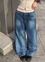 Kolsi Curved Adjust Pocket Washing Denim Wide Pants