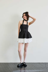 NOVA SMOCKED SCARF TUBE TOP / BLACK