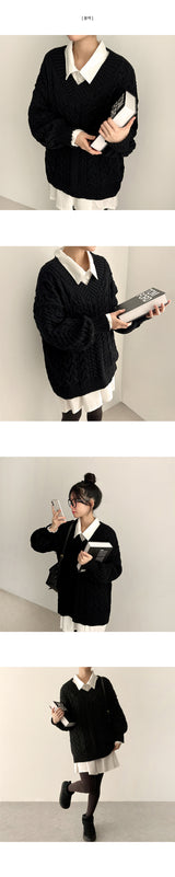 Raon Balloon Twisted V-Knit
