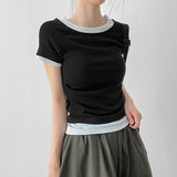 Slim Fit✨ Coloring Layered Side Shirring Short-Sleeved T-shirt (4 colors)