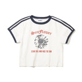 SunFlower Crop Ringer T-Shirt_White
