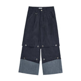 Tucked denim pants (Blue)