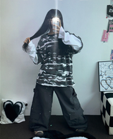 ミリタリーレイヤードオーバーフィットロゴスリーブTシャツ 🩶💚🤍2カラー