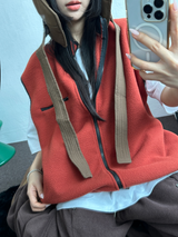 FLEECE LAYERED VEST ZIP UP💚💙🖤🧡4COLOR