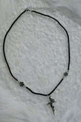 black chic cross necklace | 블랙 체인 장미 십자가 목걸이