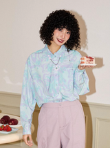 Three-color butterfly print loose long-sleeved shirt