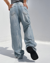 (UNISEX) RIVER DAMAGE UNIQUE WIDE LIGHT BLUE UNISEX PANTS