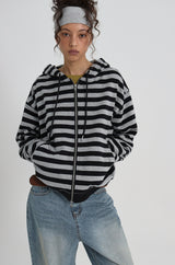 [B-BASIC] Bold Stripe Hooded Zip-up