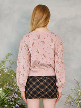 フラワーキャットレタリングスウェットシャツ / Flower Cat Lettering Sweatshirt (Pink)