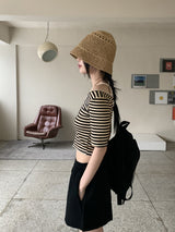 ホケットノースリーブオールインワンストライプ半袖Tシャツ / Hocket sleeveless all-in-one striped short-sleeved T-shirt