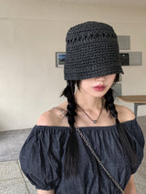ワコサマーストローバンジーバケットハット / Wako summer straw bungee bucket hat