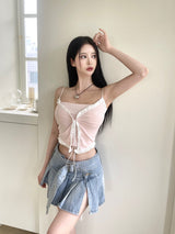 レースレイヤードリボントップ/887. Lace layered ribbon top (4color)