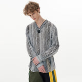 V-neck Shirt [Gray Stripe] (6592697958518)