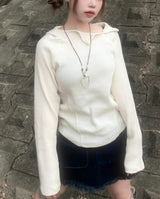 ワッフルカットアウトダイアゴナルニットフード / Waffle cut diagonal knit hood