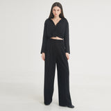 ツータックボタンワイドウールパンツ / Two-Tuck Button Wide Wool Pants (Black)