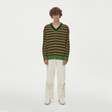 STRIPE V NECK KNIT_GREEN (6612841693302)