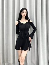キラホルターオフスリットミニワンピース/793. Kira halter off slit mini ops (2color)