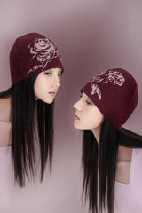 ROSE JACQUARD BEANIE #WINE