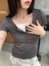 ソトンハーフボタンベーシックゴルジ半袖Tシャツ
