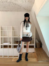 Uro see-through damage slim long sleeve knit