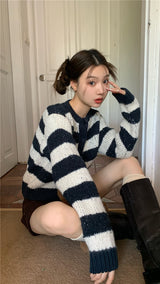 ストライプウールニットカーディガン/striped wool knit cardigan