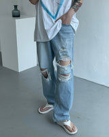 ライトブルービンテージデニムパンツ / TR2453 Light blue vintage denim pants (XS–L)