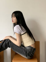 シースカラーレイヤードリボンニットシャツ / Sheath Color Layered Ribbon Knit Shirt