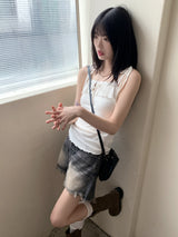 Newpeoson Ruffle Wave Strap Cropped Sleeveless