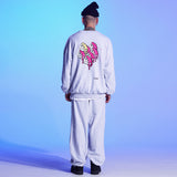 HEART PRINTING PAINTING SWEAT SHIRT-WHITE MELANGE