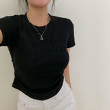 [3color/ body correction] レタリングエンボスシャーリングTシャツ